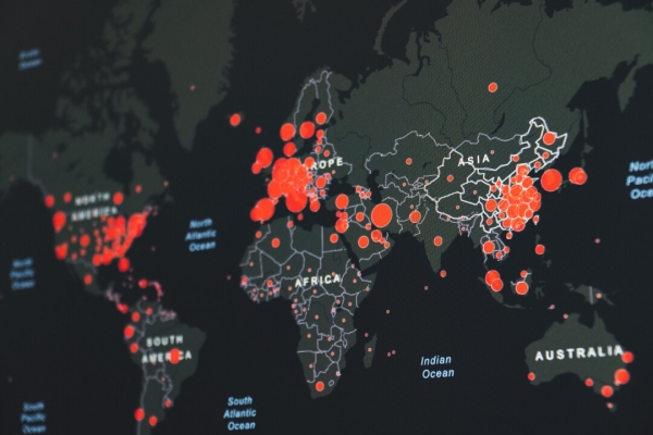 Map of the World hit by covid-19