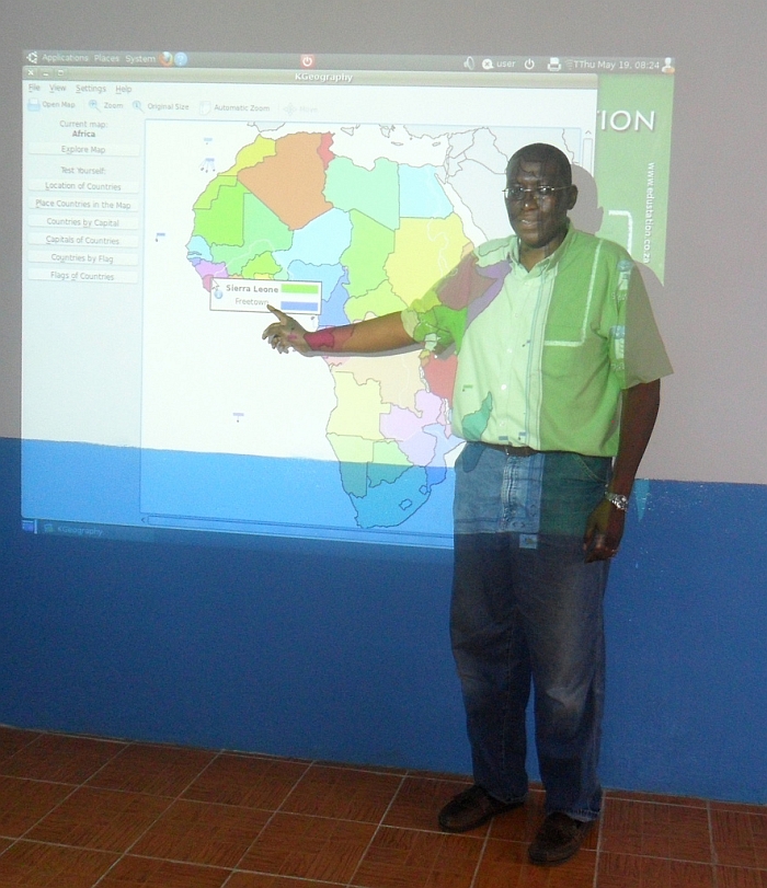 Sylvester standing in front of computer lab Sierra Leone - May 2011