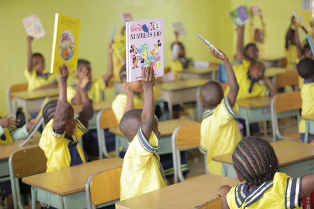 School children with books in Cameroon
