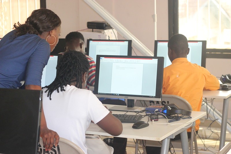 Students working on PC at Develop Africa Sierra Leone computer lab.